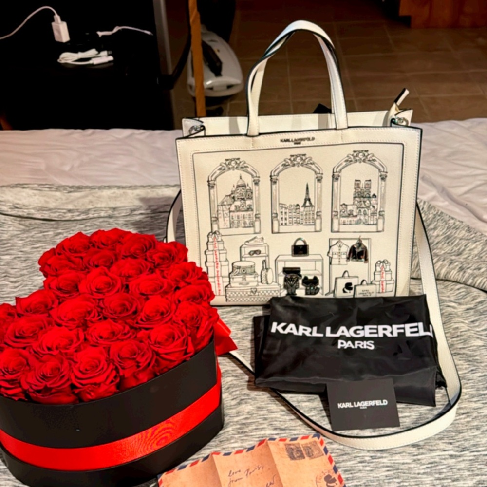 Karl Lagerfeld White Tote with Black Illustrations